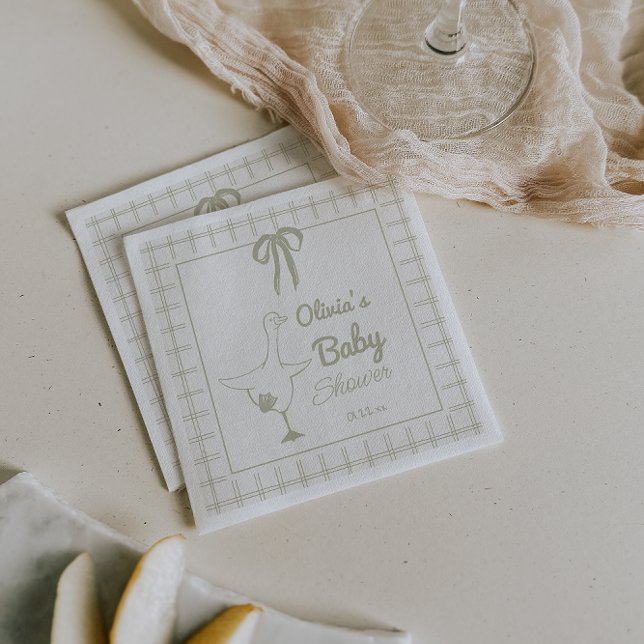 Hand Drawn Retro Silly Goose Ribbon Baby Shower Napkins (Creator Uploaded)