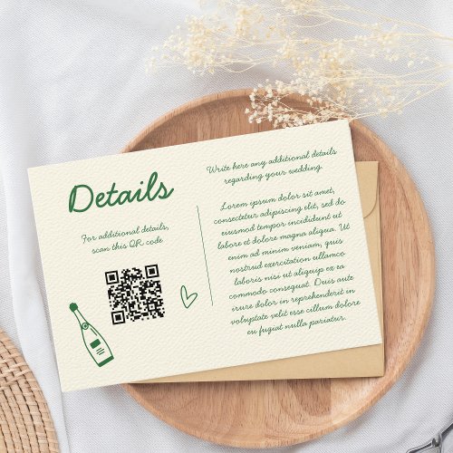 Hand Drawn Retro Sketch Green Wedding Details QR Enclosure Card