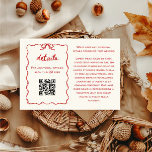 Hand Drawn Retro Sketch Red Wedding Details QR Enclosure Card