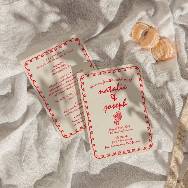 Hand Drawn Retro Unique Quirky All In One Wedding  Invitation (Creator Uploaded)