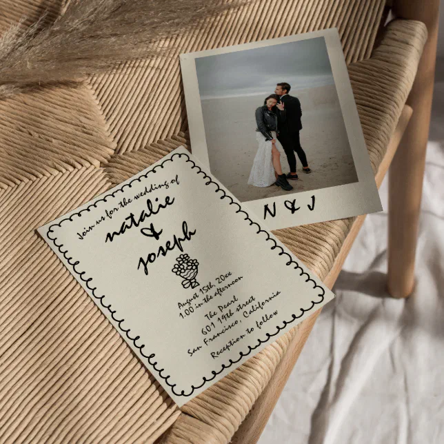 Hand Drawn Retro Unique Quirky Photo Wedding Invitation | Zazzle