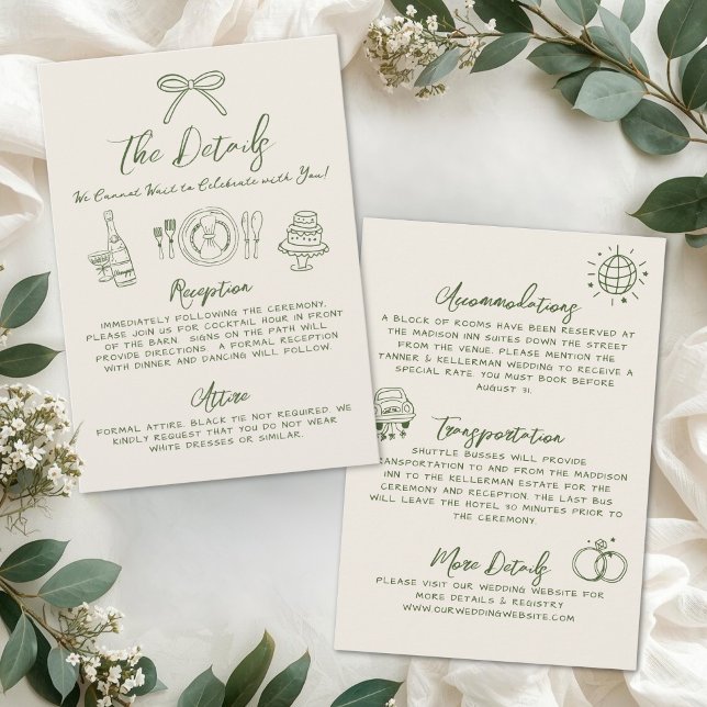 Hand Drawn Retro Wedding Details Enclosure Card (Hand Drawn Retro Wedding Details Enclosure Card)