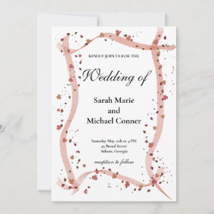 Hand drawn Ribbon and flowers Wedding Invitation