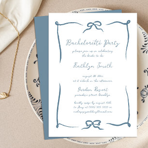 Hand Drawn Ribbon Dusty Blue Bachelorette Party Invitation