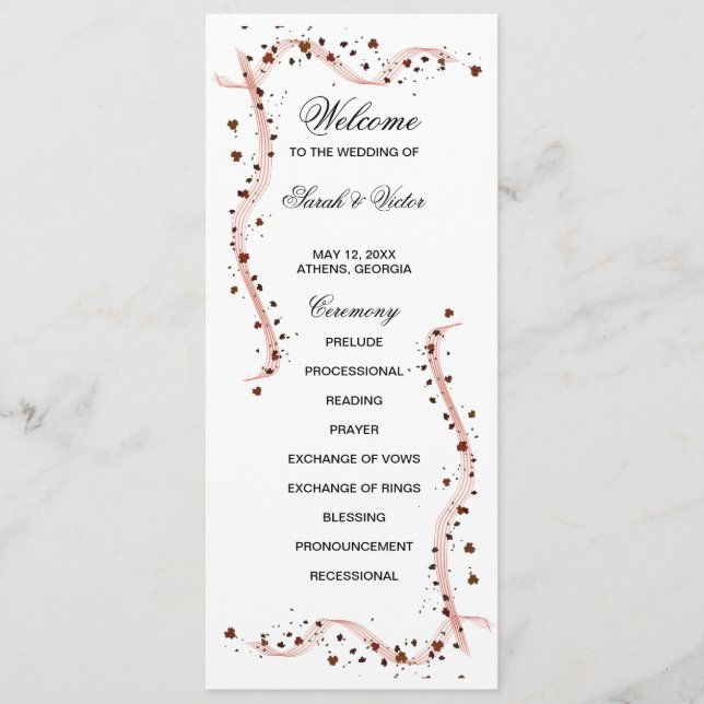 Hand Drawn ribbon flower double side program card  (Front)