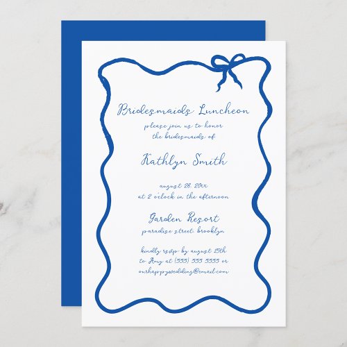Hand Drawn Ribbon French Blue Bridesmaids Luncheon Invitation