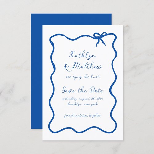 Hand Drawn Ribbon Whimsical French Blue Save The Date