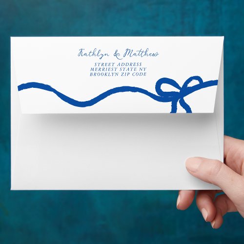 Hand Drawn Ribbon Whimsical French Blue Wedding Envelope