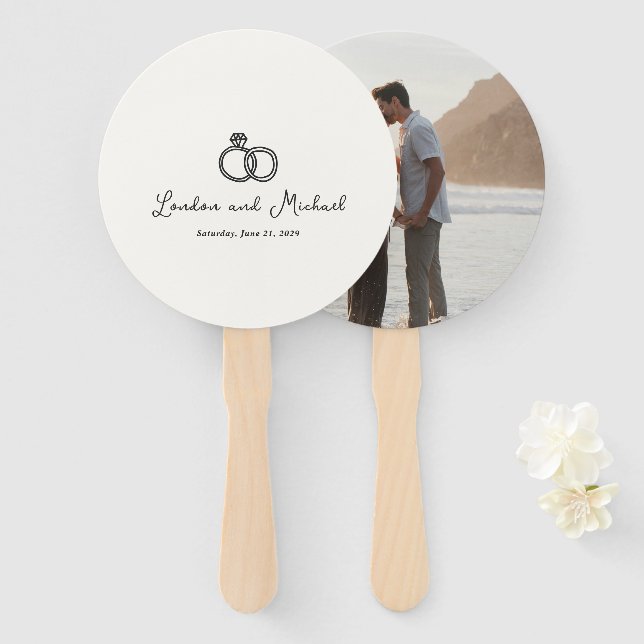 Hand Drawn Rings Doodle Modern Wedding Fan (Front and Back)