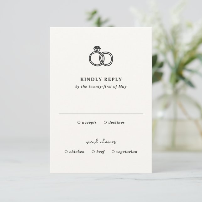 Hand Drawn Rings Doodle Modern Wedding RSVP Card (Standing Front)