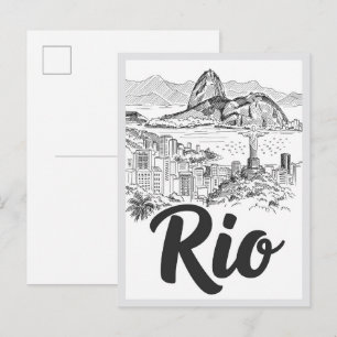 Hand drawn Rio de Janeiro Brazil Scene Landmark Postcard