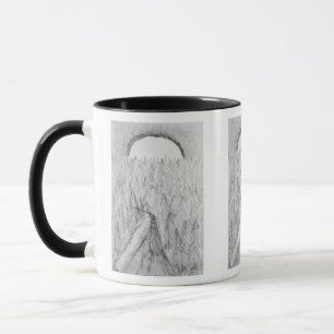 Hand-drawn road and evergreens with moon Mug