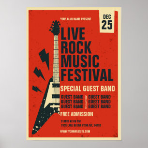 Hand drawn rock music festival template  poster
