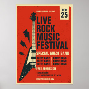 Hand drawn rock music festival template  poster