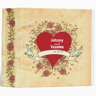 Hand-drawn Rock 'n' Roll Heart and Roses Binder