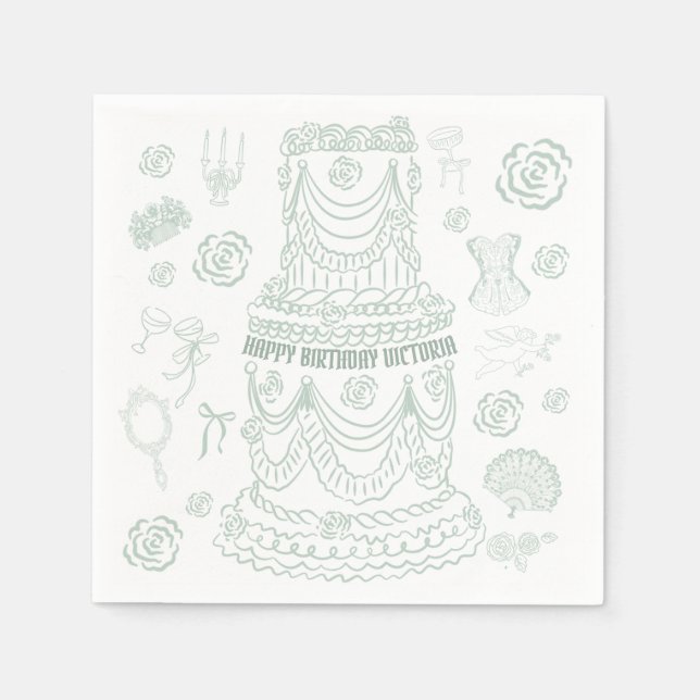 Hand Drawn Rococo Soft Renaissance Coquette Party Napkins (Front)