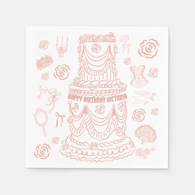 Hand Drawn Rococo Soft Renaissance Coquette Party Napkins (Front)