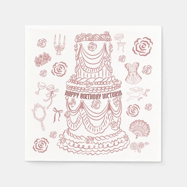 Hand Drawn Rococo Soft Renaissance Coquette Party Napkins (Front)