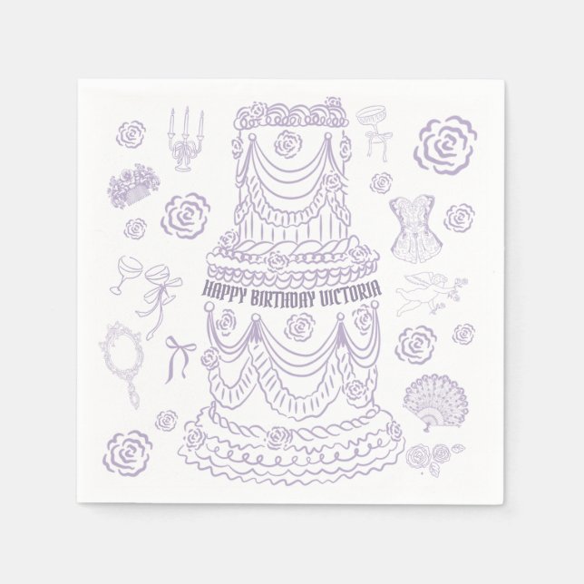 Hand Drawn Rococo Soft Renaissance Coquette Party Napkins (Front)