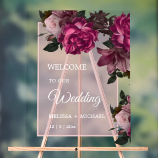 Hand Drawn Romantic Roses Wedding Welcome Acrylic Sign