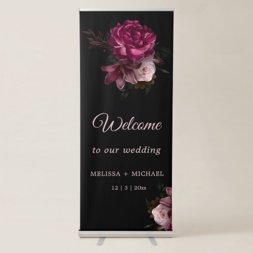 Hand Drawn Romantic Roses Wedding Welcome Retractable Banner