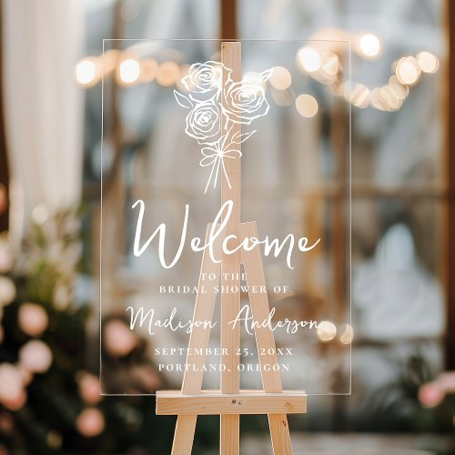 Hand_Drawn Rose Bouquet Bridal Shower Welcome Acrylic Sign