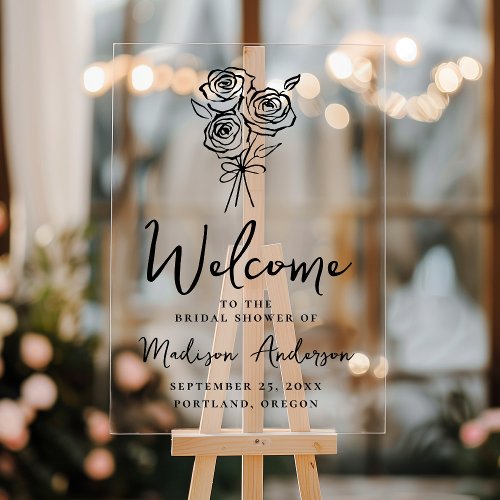 Hand_Drawn Rose Bouquet Bridal Shower Welcome Acrylic Sign