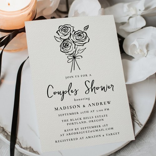Hand_Drawn Rose Bouquet Couples Bridal Shower Invitation