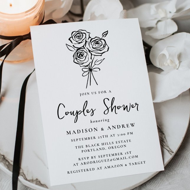 Hand-Drawn Rose Bouquet Couples Bridal Shower Invitation (Creator Uploaded)