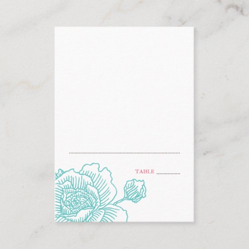 Hand drawn rose folded place cards turquoise business card template