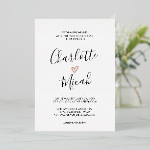 Hand Drawn Rose Gold Foil Heart Wedding Foil Invitation