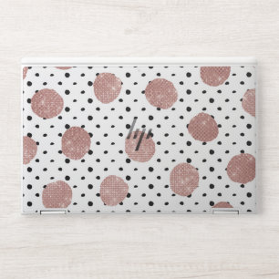 Hand Drawn Rose Gold Glitter Black Polka Dots HP Laptop Skin