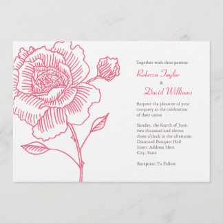 Hand drawn rose wedding invitation pink