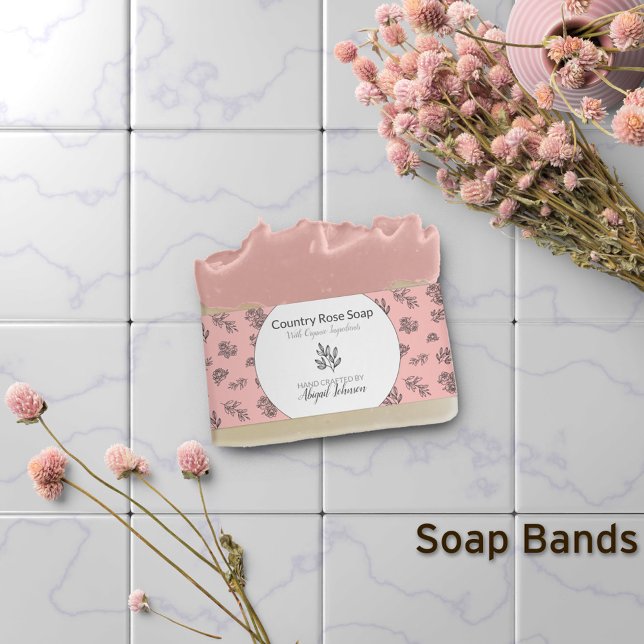 Hand-Drawn Roses Leaves Blush Soap Band Wrap (Creator Uploaded)