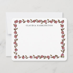 Hand-Drawn Roses Personalized Floral Botanical Note Card