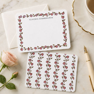 Hand-Drawn Roses Personalized Floral Botanical Note Card