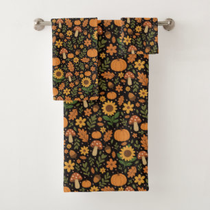 Hand Drawn Rustic Fall Pattern Bath Towel Set