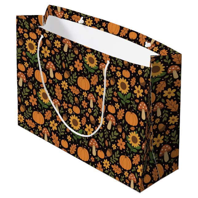 Hand Drawn Rustic Fall Pattern Large Gift Bag (Back Angled)