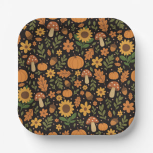 Hand Drawn Rustic Fall Pattern Paper Plates