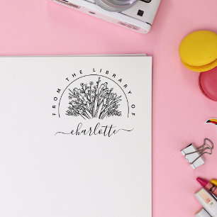 Hand-drawn Rustic Flowers From The Library Book Rubber Stamp