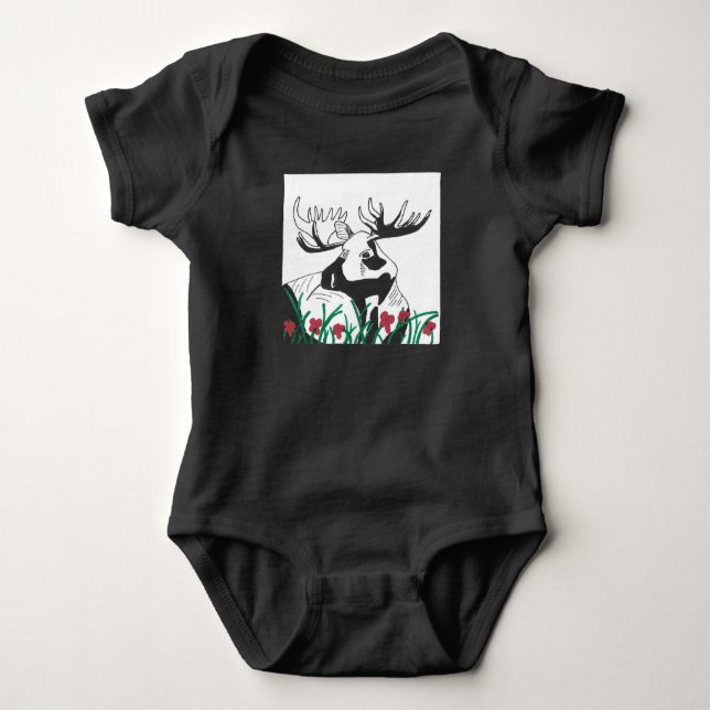 Hand-drawn Rustic Moose Baby Bodysuit (Front)