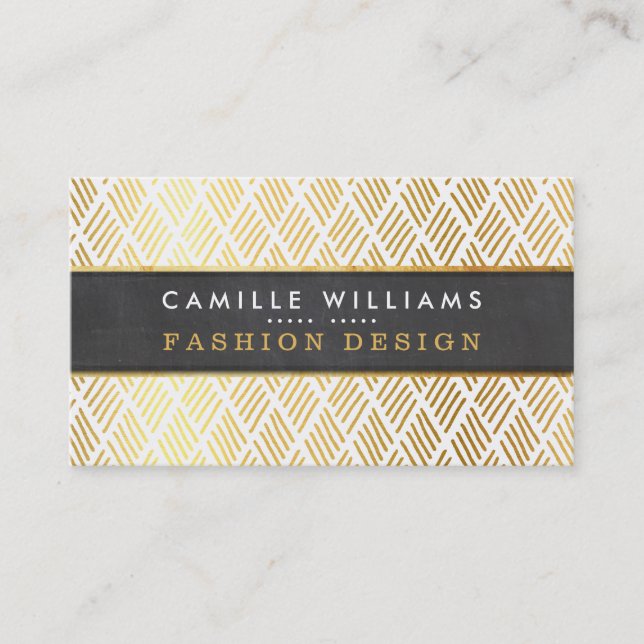 HAND DRAWN rustic pattern stylish gold foil panel Business Card (Front)