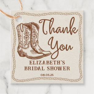 Hand Drawn Rustic Western Cowgirl Boots Thank You Favor Tags