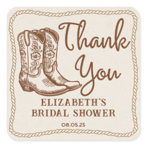 Hand Drawn Rustic Western Cowgirl Boots Thank You Square Sticker