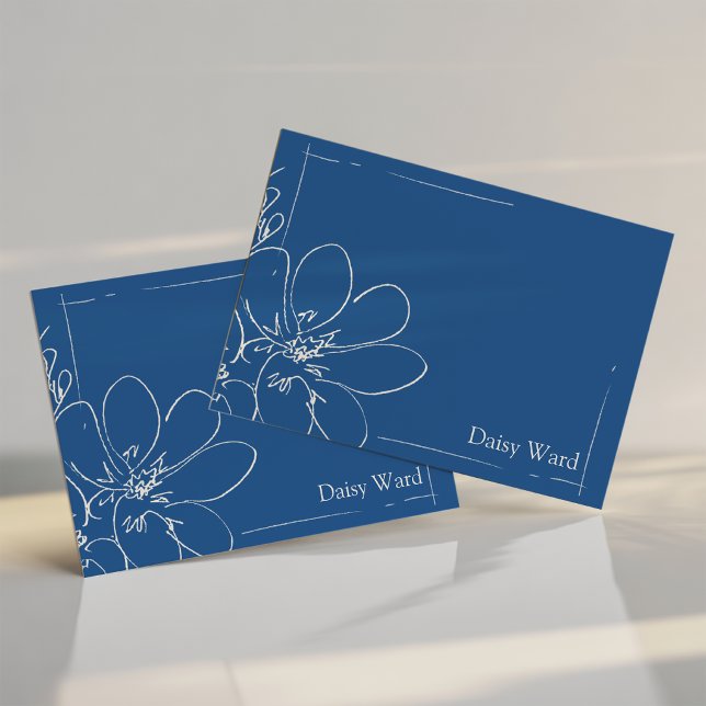 Hand-Drawn Rustic Wildflower Personalized Blue Note Card (Creator Uploaded)