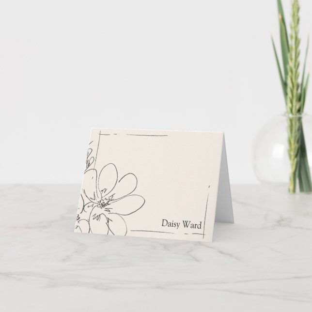 Hand-Drawn Rustic Wildflower Personalized Cream Note Card (Front)