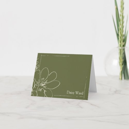 Hand-Drawn Rustic Wildflower Personalized Green Note Card