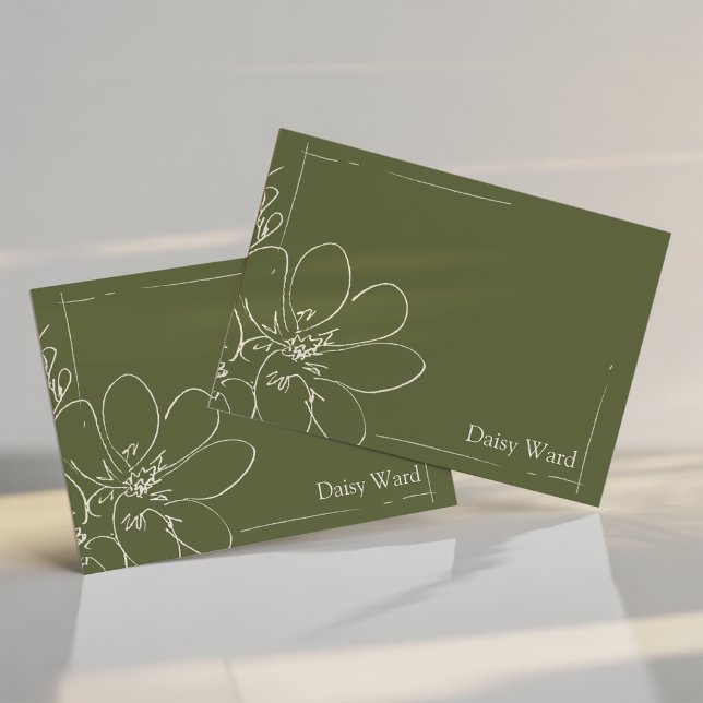 Hand-Drawn Rustic Wildflower Personalized Green Note Card (Creator Uploaded)