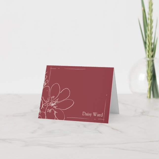Hand-Drawn Rustic Wildflower Personalized Red Note Card (Front)