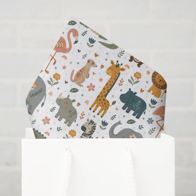 Hand Drawn Safari Animal Print Tissue Paper (Gift Bag)